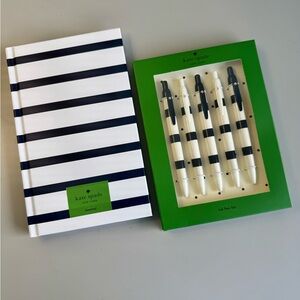 Kate Spade Breton Striped 168 Page Journal with Ink Click Pen Set of 5 Pens NWT